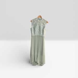Reiss Lace and Pleated Midi Dress - Soft Green